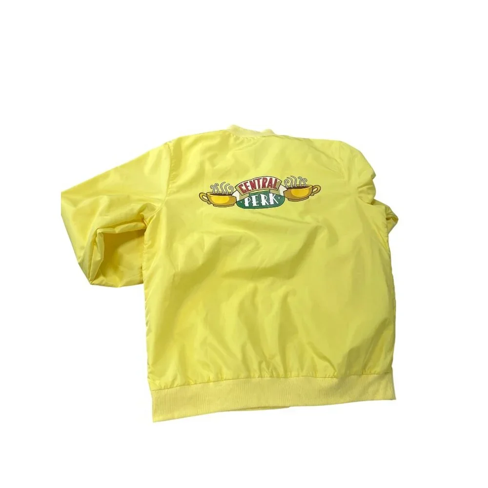 Friends Central Perk By Culture Fly Mens yellow Graphic Sip Bomber Jacket Sz M S - Picture 11 of 16